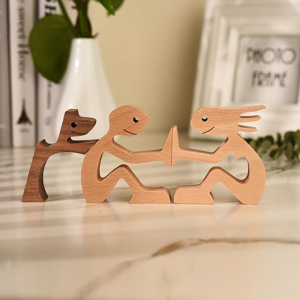 Houten Sculptuur van Mens en Hond – Handgemaakt Decoratief Beeld