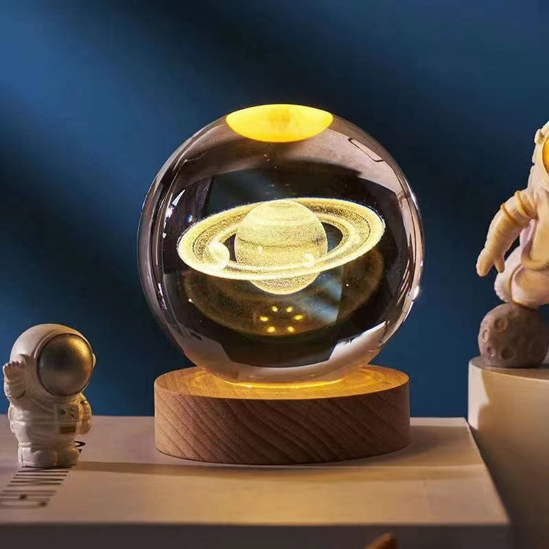 3D LED Nachtlamp met Houten Voet en Meerkleurige Verlichting
