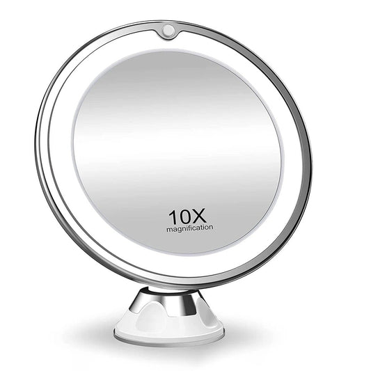 Make-up Spiegel met 10x Vergroting en LED Verlichting – Draaibaar met Zuignap