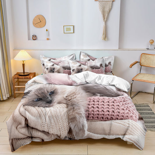 Dekbedovertrekset met Kattenprint – 3-delig – Zacht en Ademend – Inclusief Kussenslopen