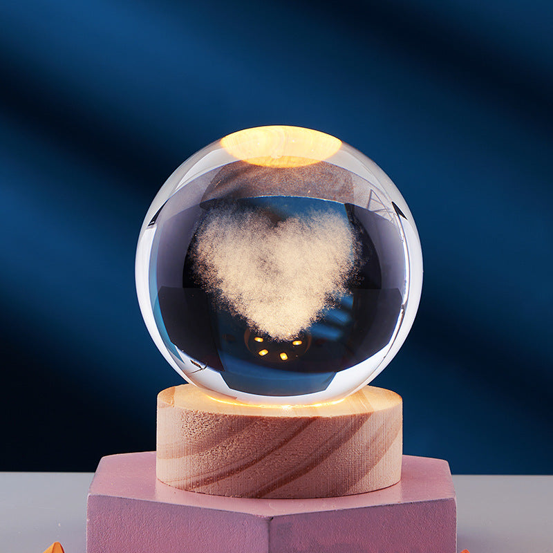 3D LED Nachtlamp met Houten Voet en Meerkleurige Verlichting