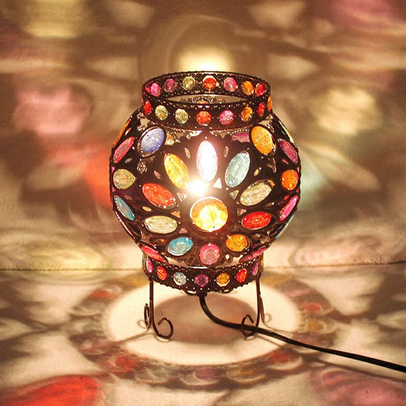 LED Tafellamp met Acryl Kralen en Bronskleurige Afwerking voor Nachtkastje