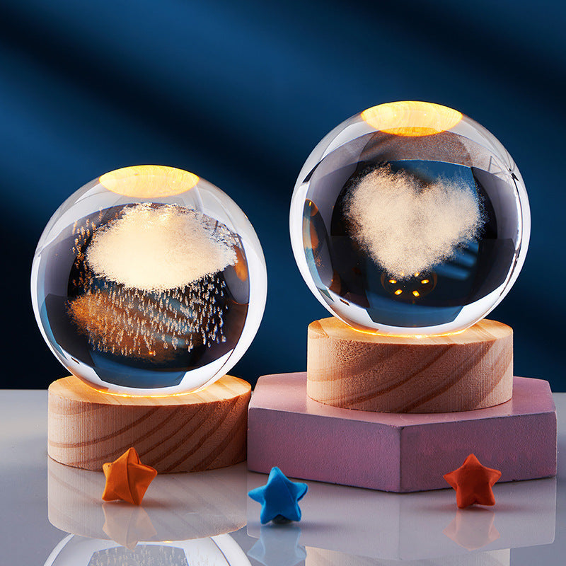 3D LED Nachtlamp met Houten Voet en Meerkleurige Verlichting
