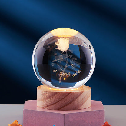 3D LED Nachtlamp met Houten Voet en Meerkleurige Verlichting
