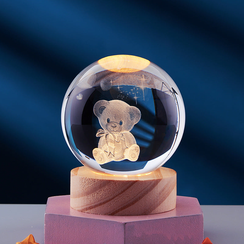 3D LED Nachtlamp met Houten Voet en Meerkleurige Verlichting