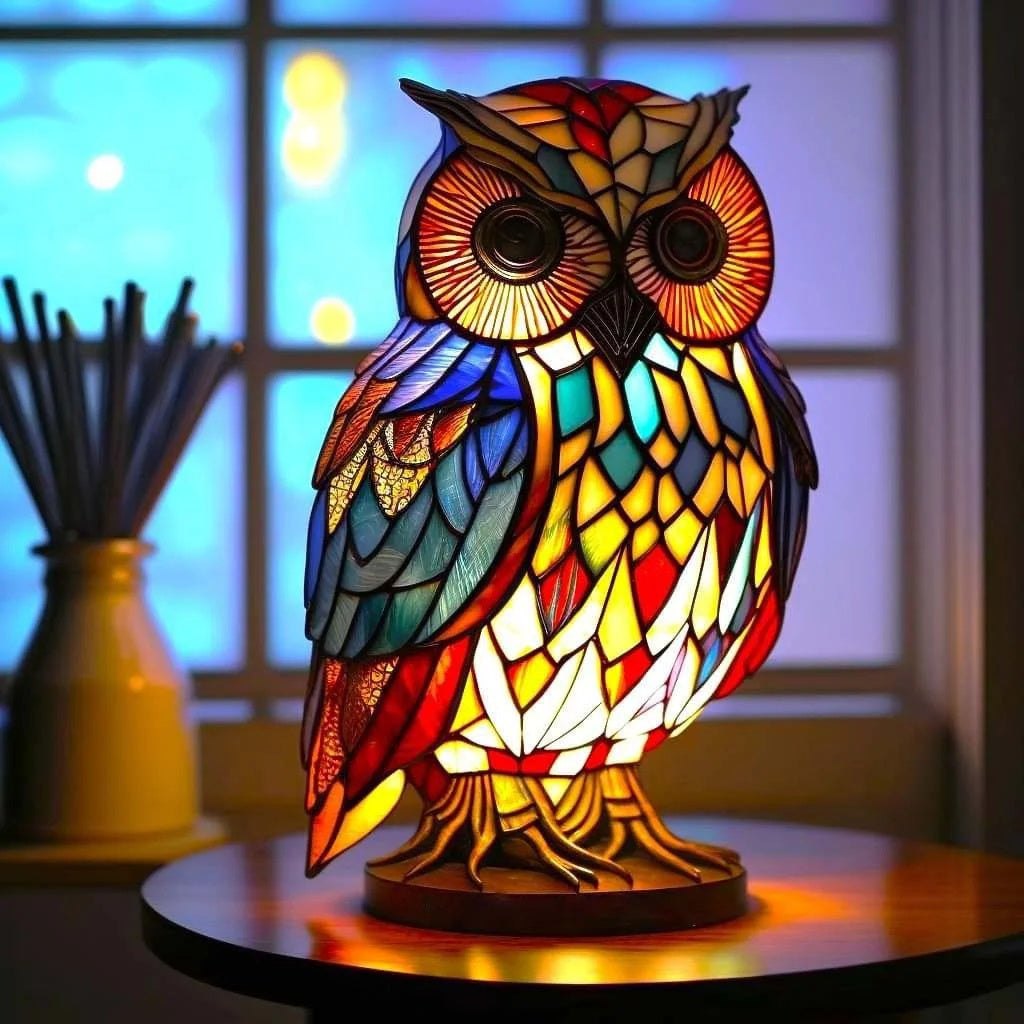 Raamornament van Gekleurd Glas met Natuurlijke Dierenmotieven – Decoratief Lichtspel voor Huis en Serre