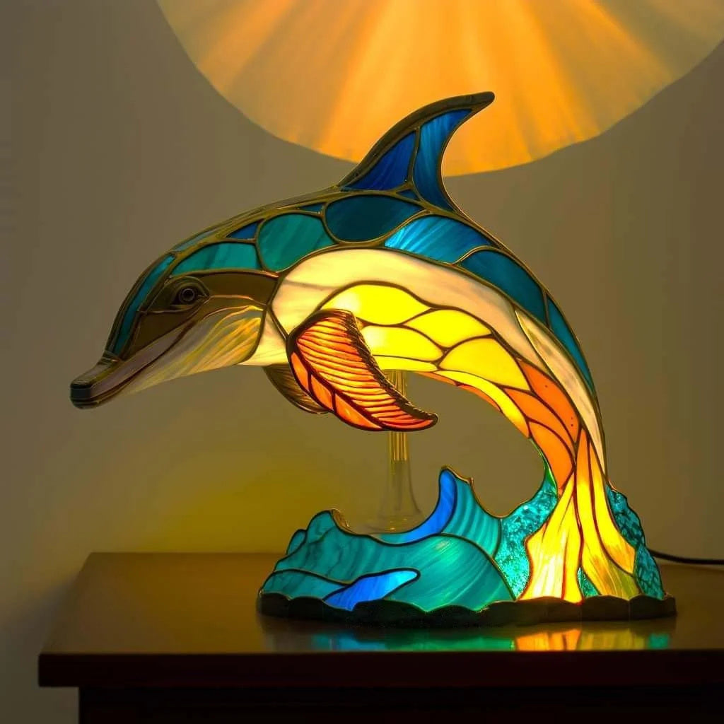 Raamornament van Gekleurd Glas met Natuurlijke Dierenmotieven – Decoratief Lichtspel voor Huis en Serre