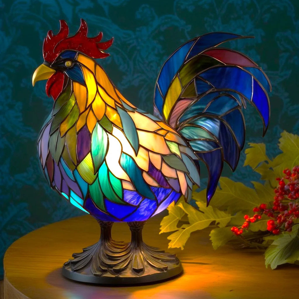 Raamornament van Gekleurd Glas met Natuurlijke Dierenmotieven – Decoratief Lichtspel voor Huis en Serre