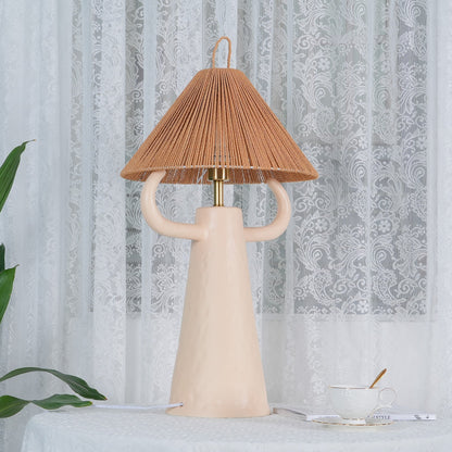 Keramische Tafellamp met Raffia Lampenkap en E27 Fitting