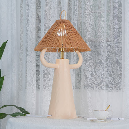Keramische Tafellamp met Raffia Lampenkap en E27 Fitting