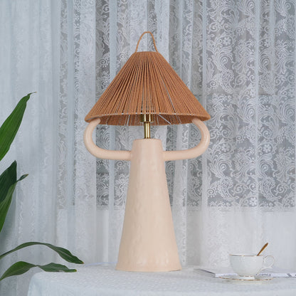 Keramische Tafellamp met Raffia Lampenkap en E27 Fitting