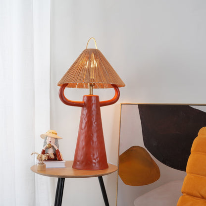 Keramische Tafellamp met Raffia Lampenkap en E27 Fitting
