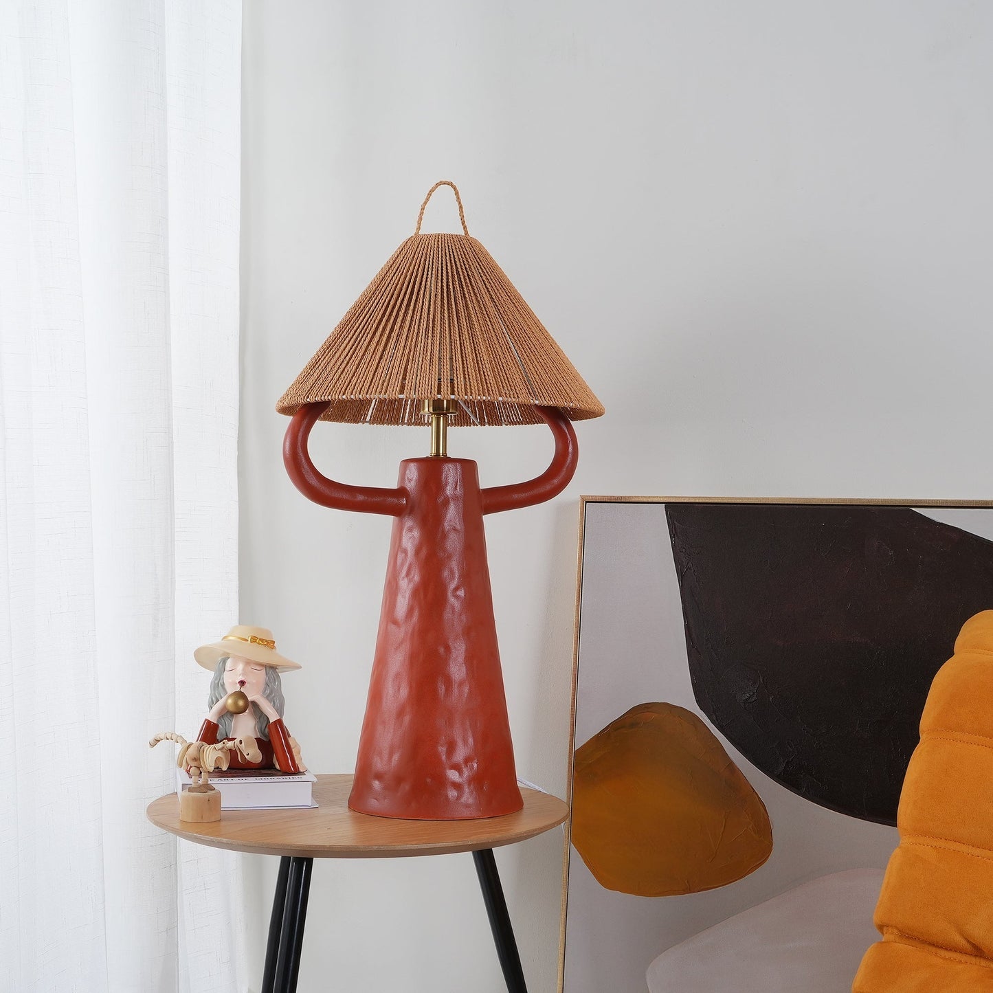 Keramische Tafellamp met Raffia Lampenkap en E27 Fitting