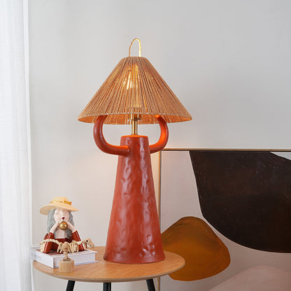 Keramische Tafellamp met Raffia Lampenkap en E27 Fitting