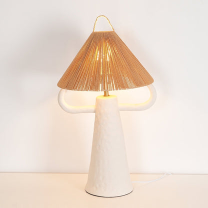 Keramische Tafellamp met Raffia Lampenkap en E27 Fitting