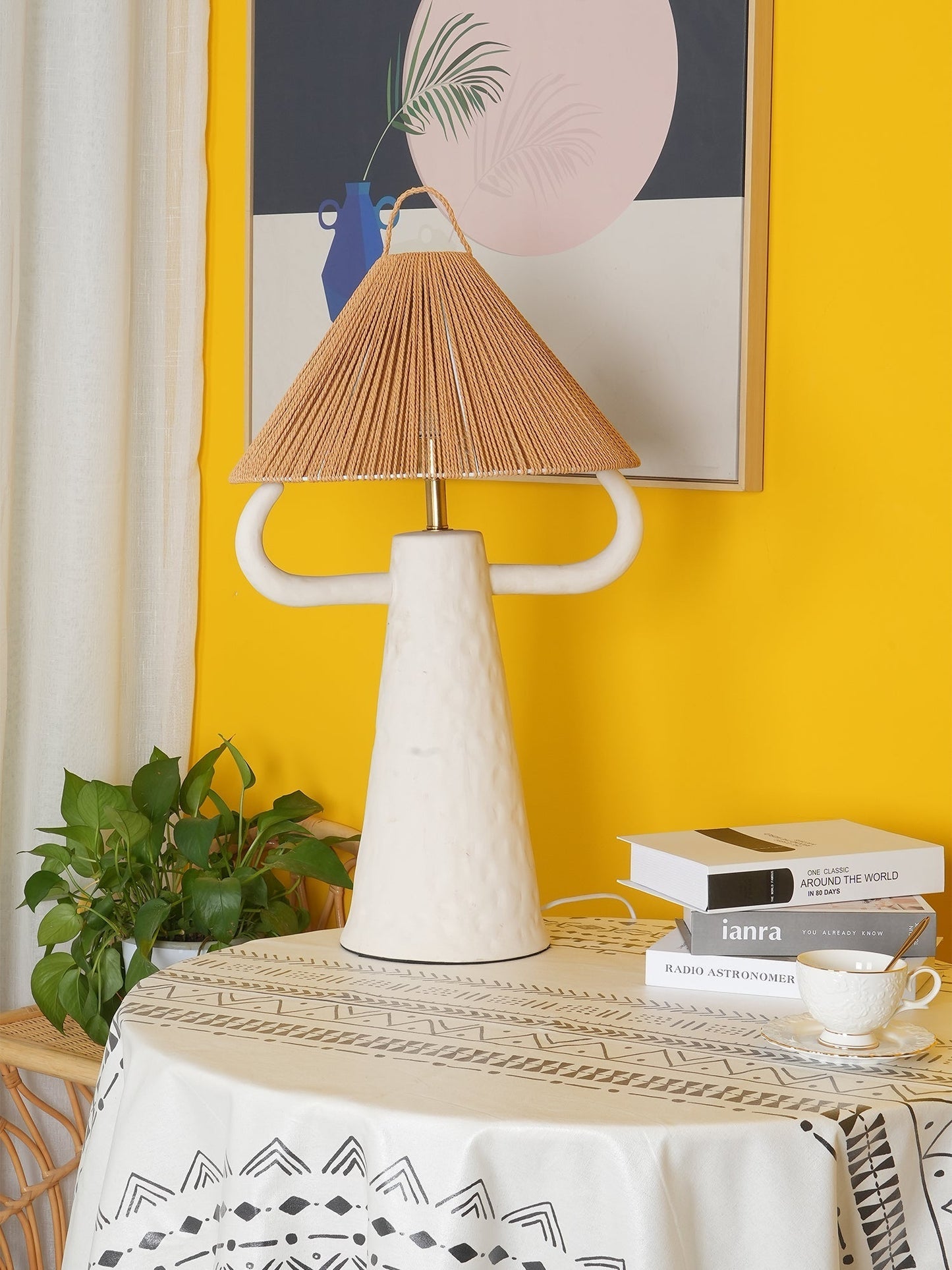 Keramische Tafellamp met Raffia Lampenkap en E27 Fitting