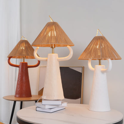 Keramische Tafellamp met Raffia Lampenkap en E27 Fitting