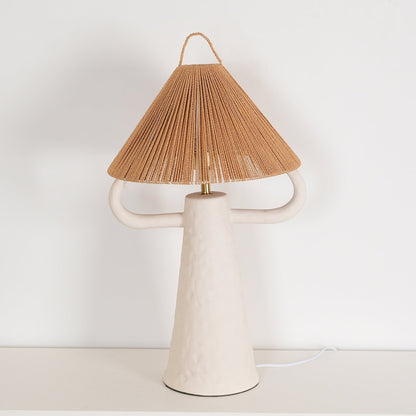 Keramische Tafellamp met Raffia Lampenkap en E27 Fitting