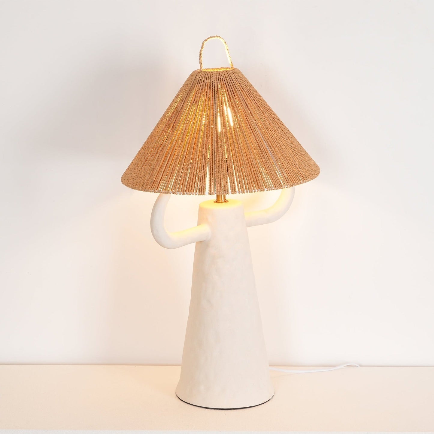 Keramische Tafellamp met Raffia Lampenkap en E27 Fitting