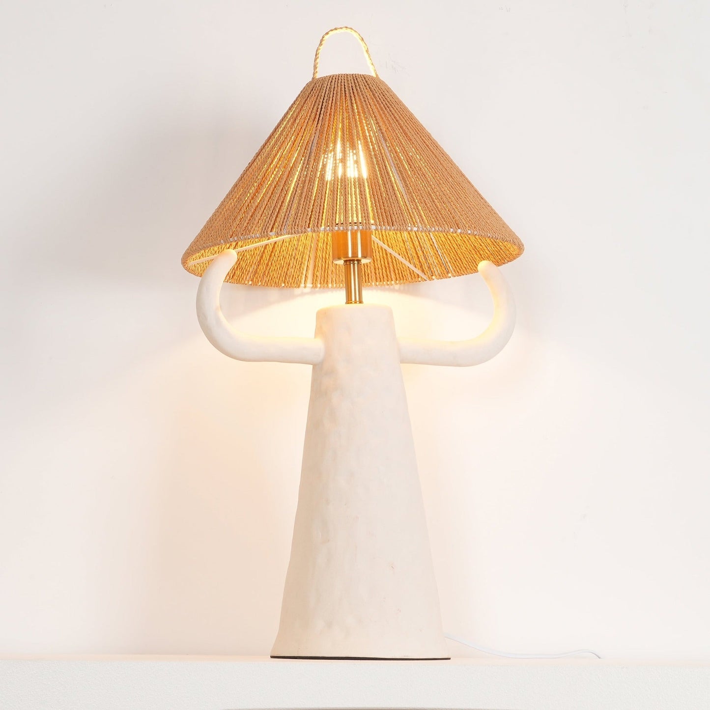 Keramische Tafellamp met Raffia Lampenkap en E27 Fitting
