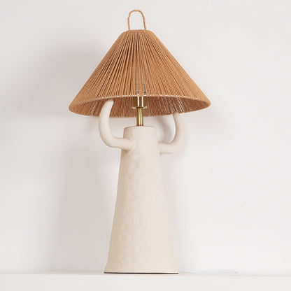 Keramische Tafellamp met Raffia Lampenkap en E27 Fitting
