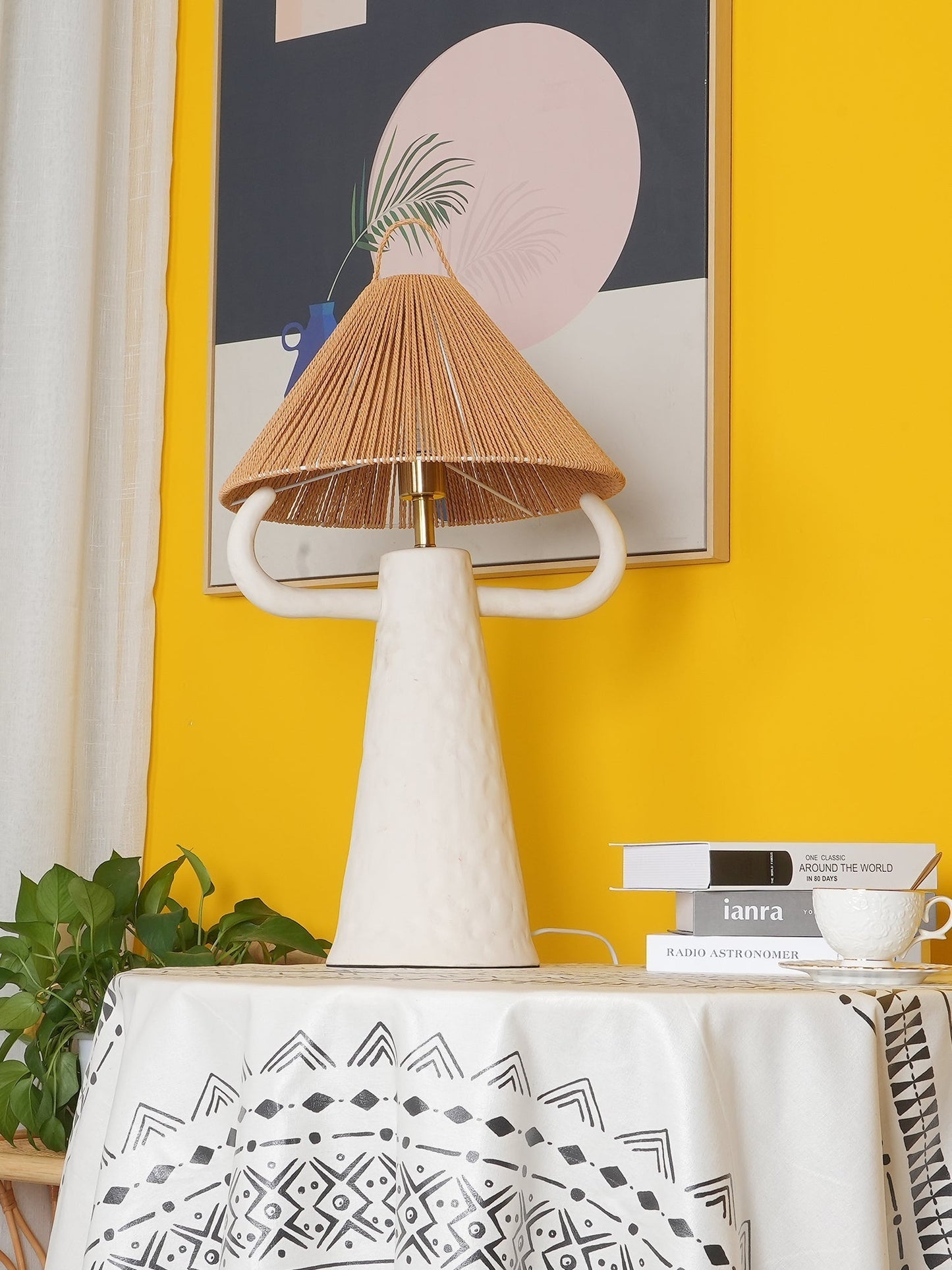 Keramische Tafellamp met Raffia Lampenkap en E27 Fitting