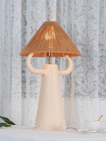 Keramische Tafellamp met Raffia Lampenkap en E27 Fitting
