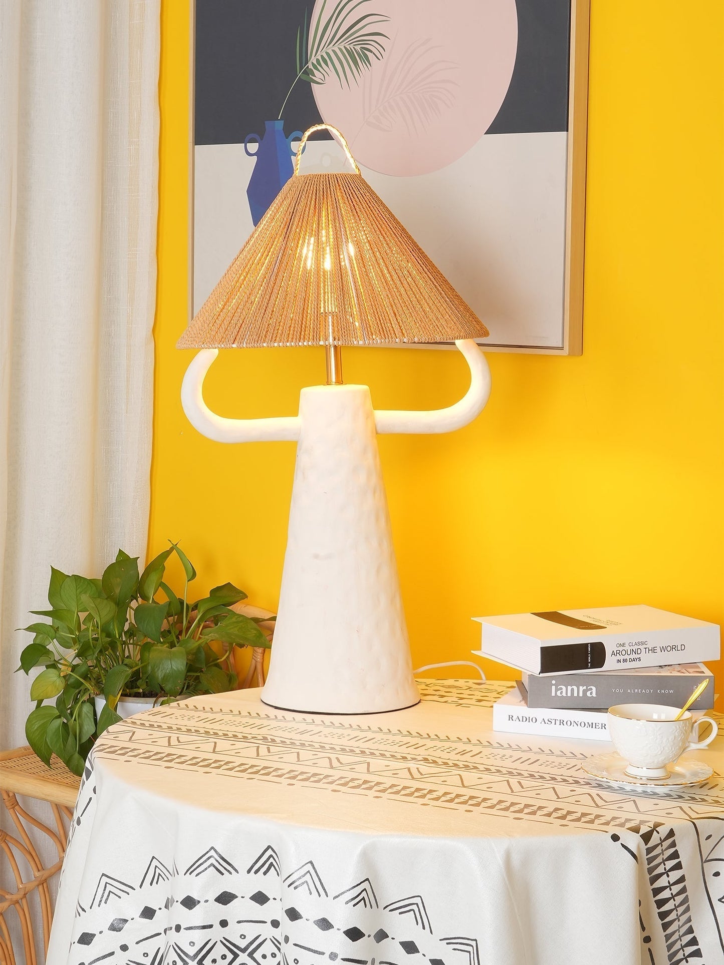 Keramische Tafellamp met Raffia Lampenkap en E27 Fitting