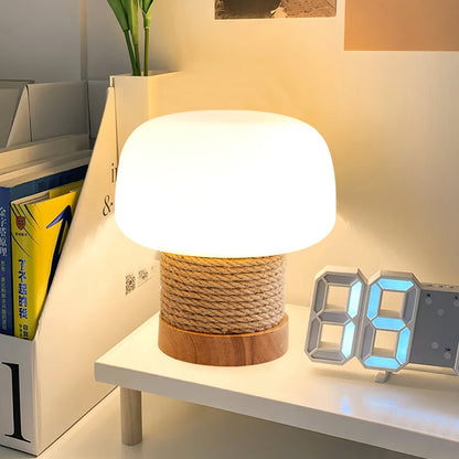 Tafellamp met Houten Voet en Glazen Kap voor Slaapkamer en Woonkamer