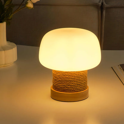 Tafellamp met Houten Voet en Glazen Kap voor Slaapkamer en Woonkamer