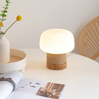 Tafellamp met Houten Voet en Glazen Kap voor Slaapkamer en Woonkamer