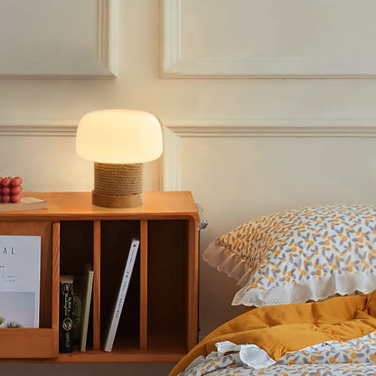Tafellamp met Houten Voet en Glazen Kap voor Slaapkamer en Woonkamer