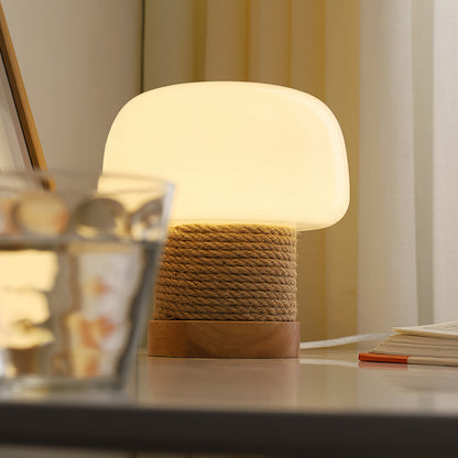 Tafellamp met Houten Voet en Glazen Kap voor Slaapkamer en Woonkamer