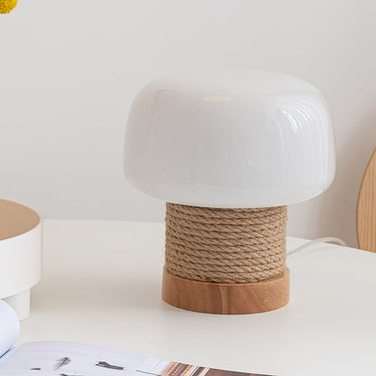 Tafellamp met Houten Voet en Glazen Kap voor Slaapkamer en Woonkamer