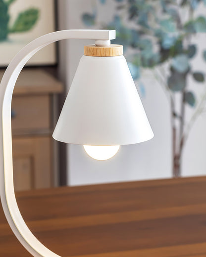 Bureaulamp met Houten Voet, Metalen Frame en Vogelaccent