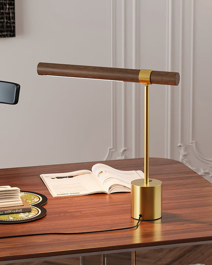 Bureaulamp met verstelbare hoek en goud-hout afwerking