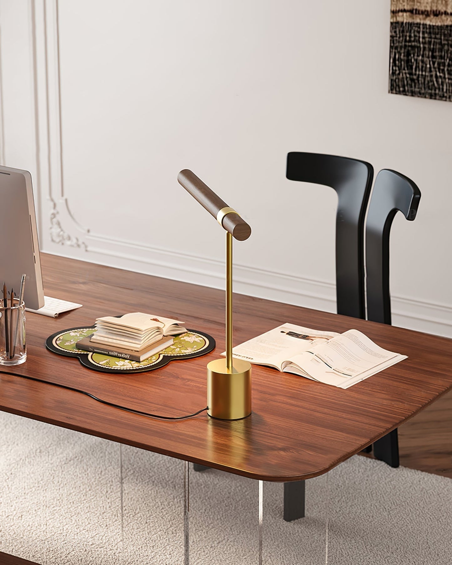 Bureaulamp met verstelbare hoek en goud-hout afwerking