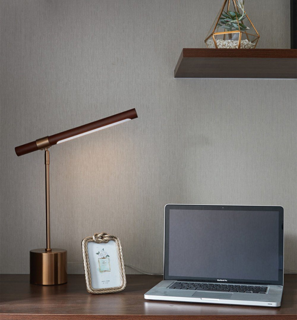 Bureaulamp met verstelbare hoek en goud-walnoot afwerking