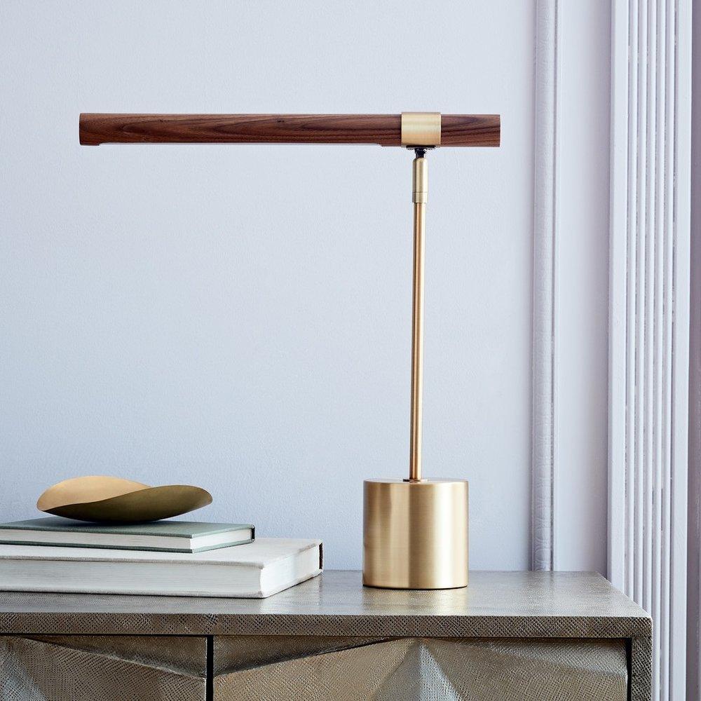 Bureaulamp met verstelbare hoek en goud-walnoot afwerking