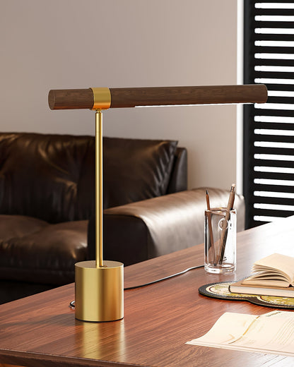 Bureaulamp met verstelbare hoek en goud-hout afwerking