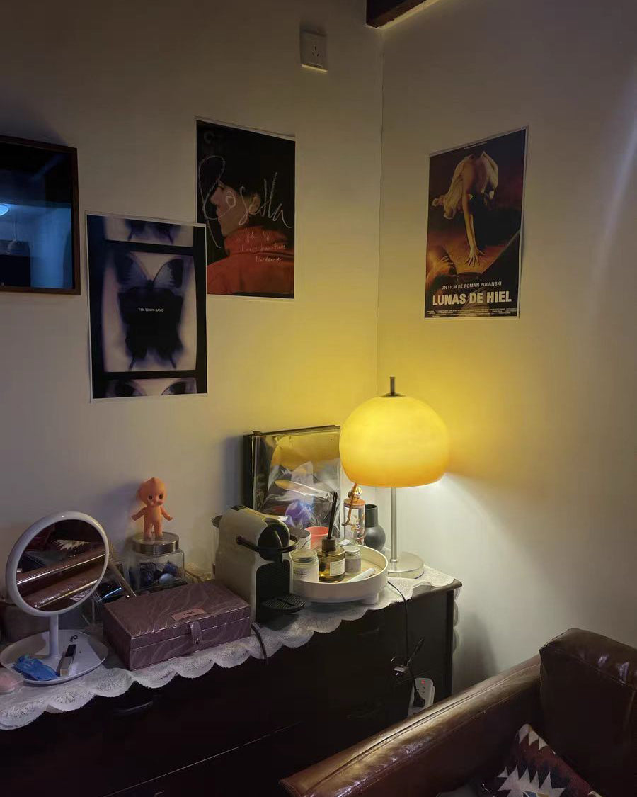 Tafellamp met Paddenstoelvorm en Bruine Glazen Kap voor Slaapkamer en Woonkamer