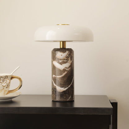 Bureaulamp met marmeren voet en glazen kap