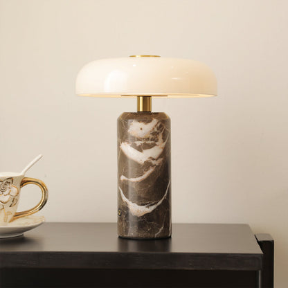 Bureaulamp met marmeren voet en glazen kap