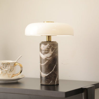 Bureaulamp met marmeren voet en glazen kap