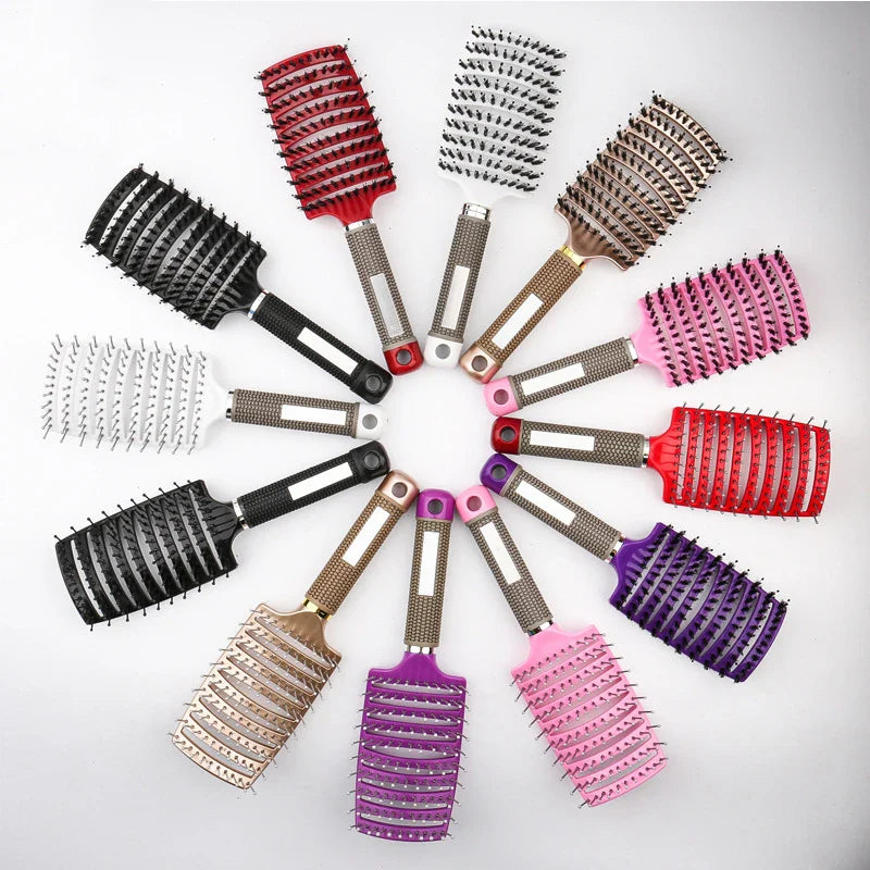 Haarborstel met Zwijnenhaar en Nylon Pinnen voor Ontklitten en Styling van Alle Haartypes