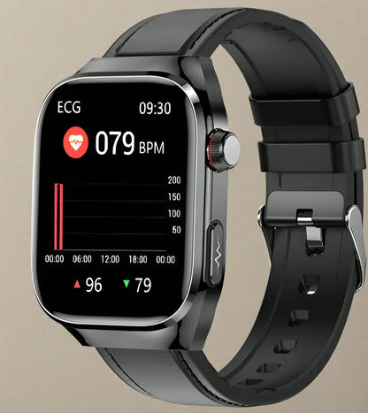 Geavanceerde gezondheids-smartwatch met ECG, bloedsuikermeting, 2,04-inch AMOLED-scherm – Waterdichte fitnesstracker