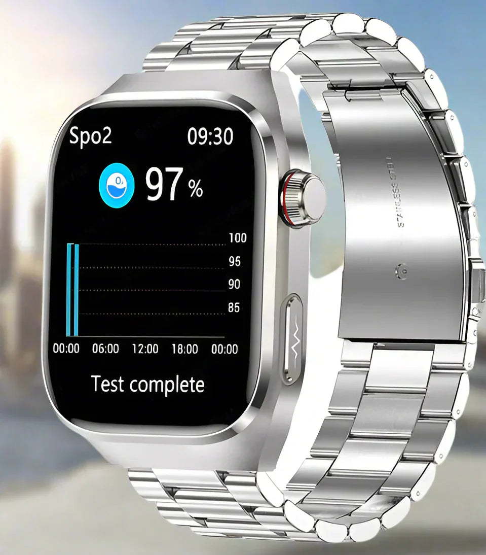 Geavanceerde gezondheids-smartwatch met ECG, bloedsuikermeting, 2,04-inch AMOLED-scherm – Waterdichte fitnesstracker