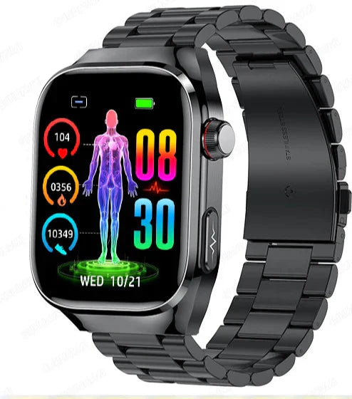 Geavanceerde gezondheids-smartwatch met ECG, bloedsuikermeting, 2,04-inch AMOLED-scherm – Waterdichte fitnesstracker