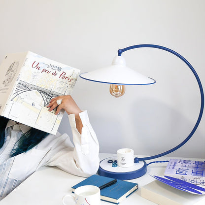 Bureaulamp van Metaal met Emaille Afwerking en E27 Fitting – Blauw of Wit