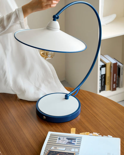 Bureaulamp van Metaal met Emaille Afwerking en E27 Fitting – Blauw of Wit